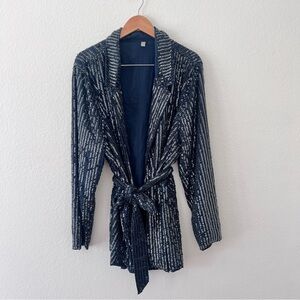 ASOS Plus Navy Sequin Tie Belt Blazer Sz 22